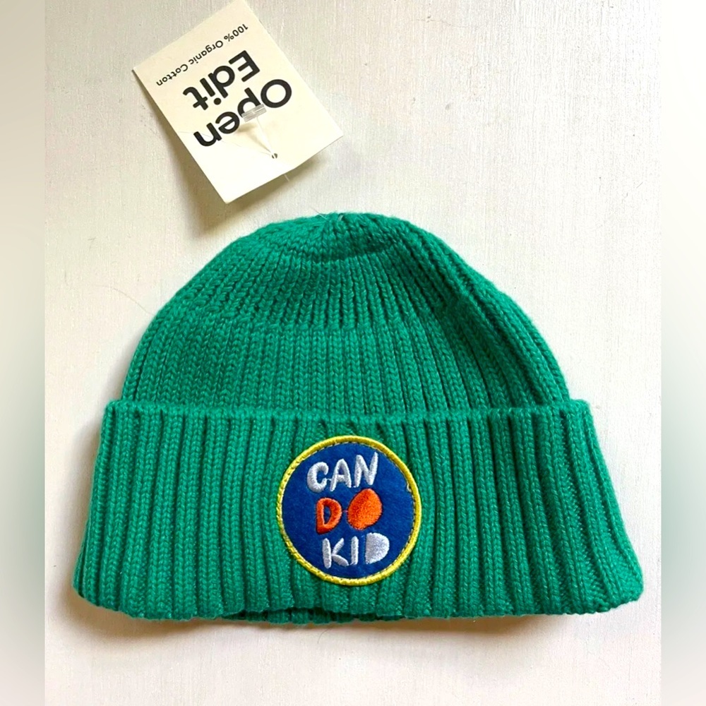 OPEN EDIT BABY 12-24 M Beanie Hat Knit Ribbed Hat Green Organic CAN DO KID NWT